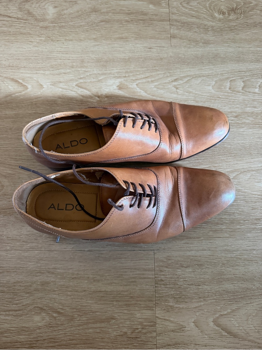 ALDO Men’s Brown Leather Cap-Toe Derbys